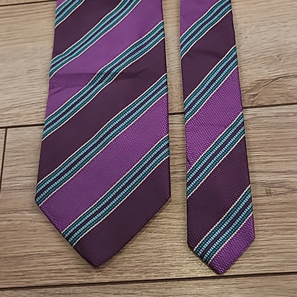 ETRO Italy Abstract‎ Purple Blue Striped Mens Silk Cotton Blend Mens Tie